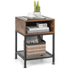 Industrial Nightstand 3-tier Bedside Table End Table w/ Drawer & Open Shelf