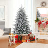 COSTWAY 6 FT Snow Flocked Artificial Christmas Tree Hinged Pre-lit Xmas Tree