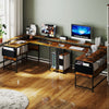 L-Shaped Gaming Desk Home Office Computer Desk w/ Monitor Stand Brown