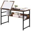 Tiltable Drafting Table Home Office Computer Desk w/ Shelf, Rustic Brown