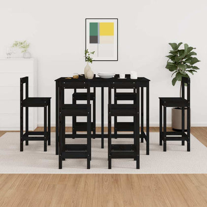 7 Piece Bar Set Black Solid Wood Pine vidaXL