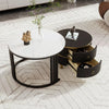Nesting Coffee Tables Set of 2 Round Stacking Side Tables with Storage Drawers