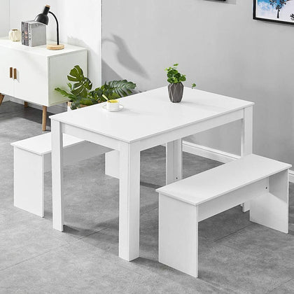 Modern Dining Table Set Table & 2 Benches Seats Compact Kitchen Restaurant