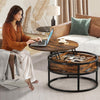 Round Lift Top Coffee Table with Storage Wood for Home Living Room Office Brown