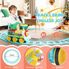 Ride On Train with 16 Pieces Tracks & Storage Box under Seat-Blue