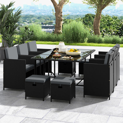 11 Pieces Patio Dining Set Space-saving Wicker Chairs-Grey