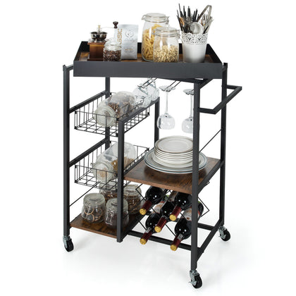 4-tier Kitchen Island Serving Cart w/Removable Wood Top Rolling Utility Cart