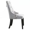 2X Dining Chairs Grey Velvet Buttoned Knocker Back Wood Leg Living Room Kitchen