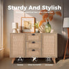 Rattan Cabinet Sideboard Buffet Storage Cabinet with Doors Drawers Living Room
