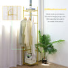 Freestanding Coat Rack Heavy Duty Corner Clothes Hat Clothes Gold Metal w/Shelve