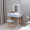 Dressing Table Set with LED Lighted Square Mirror Stool Drawers Vanity Desk