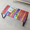 Rainbow Tempered Glass Rectangle Coffee Table Side End Table Metal Base Leg