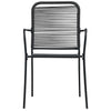 2x Garden Chairs Cotton Rope and Steel Black Outdoor Seating Furniture