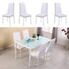 120cm Dining Table With 4/6 Chairs Set Glass Top Faux Leather Home Kitchen White