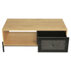 Wooden Coffee Table with Open Storage& Rattan Drawer Desk Living Room Tea table