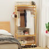 Bamboo Clothes Rail Coat Garment Rack Open Wardrobe Closet with Wheels