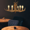 Retro Brown Antler Chandelier 6 Heads Deer Horn Ceiling Light Pendant Lamp