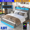 METAL BED FRAME STORAGE GAS LIFT UP DOUBLE 4FT6 BED WITH LED LIGHTS Ewpykfnhmryr