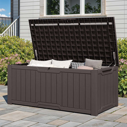450L Outdoor Resin Storage Box, Waterproof & Lockable, Dark Brown Deck Box