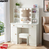 White Dressing Table with Large Mirror 3 Drawers Stool Makeup Desk Vanity Set