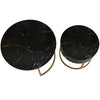 Round Nesting Coffee Table Stacking Side Tables Set with Storage Drawer Black
