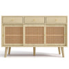Rattan Sideboard Buffet with Storage, Cabinet with 3 Sliding Doors and 3 Drawers