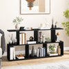2-Tier Irregular Bookshelf Freestanding Wooden Display Shelf w/Compartment Black