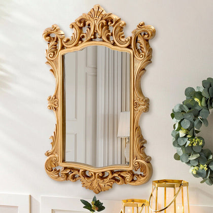 Large Gold Baroque Wall Mirror Wood Frame Home Decorativ Rectangle Glass Vintage