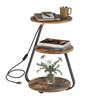 Side Coffee Table 3 Tier Storage Bedside End Table With LED Light Living Room