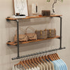 Industrial Pipe Clothes Rail Wall Mounted Garment Rack with 2Tier Shelves