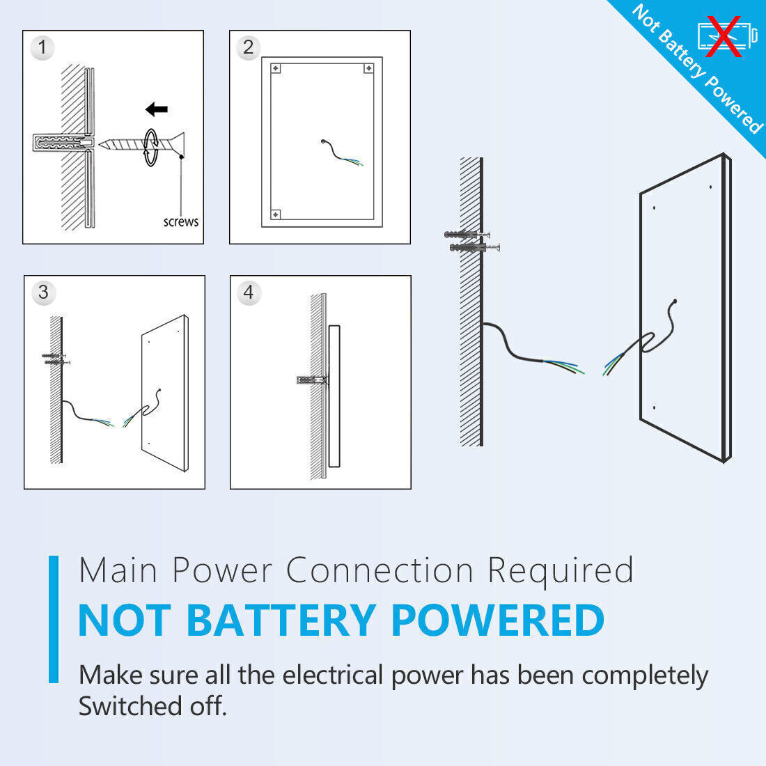 700X500mm LED Mirror Bathroom Illuminated with Anti-fog Demister Shaver Socket