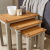 Home Source Solid Pine Wood Nest of Tables, Set of 3 for Living Room, Grey Fini