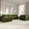 Green Velvet L Shaped Sofa 3 Seater Left Hand Facing Saddle Arms Modern Style