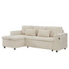 L Shaped 3 Seater Sofa Convertible Sofa Bed with Storage Chaise Corduroy Beige