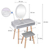 Modern Dressing Table with Light Mirror Stool Makeup Desk with 2 Drawer Grey