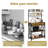 Kitchen Bakers Rack Storage Shelf Unit with 2 Drawers & 6 Hooks Microwave Stand