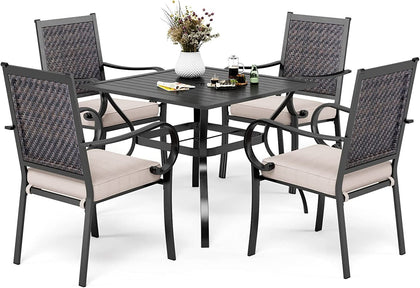 5 Piece Patio Dining Set Outdoor Chairs and Table with Umbrella Hole for Yard