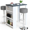 Bar Table Set with 2 Swivel Stools & Storage Shelves Anthracite White Modern