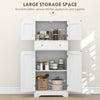 Freestanding Kitchen Storage Cabinet with 4 Doors Drawer and Shelves White