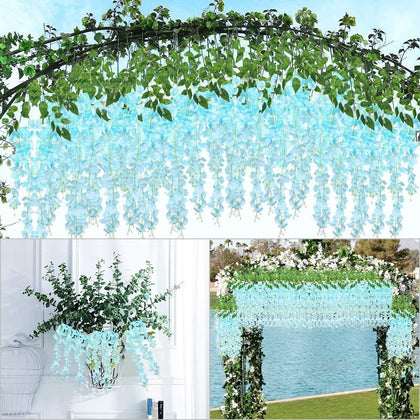 12x Artificial Fake Hanging Wisteria Silk Flowers Vine Plant Home Garden Decor