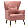 PInk Velvet Accent Armchair Wing Back Leisure Sofa Living Room Chair w/Pillow