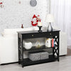 Black Console Table Narrow Wooden Hallway Table with Drawer 2 Storage Shelves