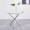 4x Grey Faux Leather Dining Chairs&Round Tempered Glass Silver Legs Dining Table