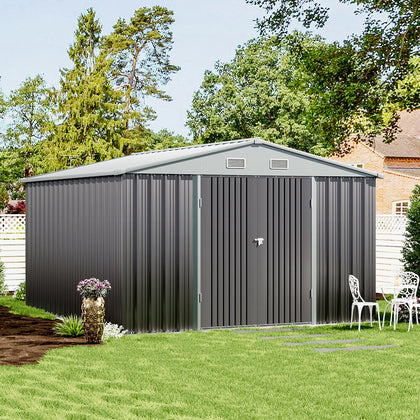 12 X 10ft Metal Garden Shed Storage Tool Sheds House Lockable Door & Ventilation