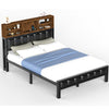 Double Bed Frame Industrial Metal Platform Bed w/ LED Headboard and Footboard UK
