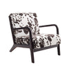 Black White Cow Print Velvet Upholstered Armchair With Solid Wooden Frame & Arm