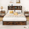 King Size Heavy Duty Metal Platform Bed with Storage Headboard