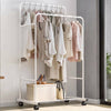 Heavy Duty Clothes Rack Garment Rail Rolling Stand Two Top Rod & Lower Storage