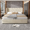 Double Size Bed Ottoman Lift Up Storage Bed Velvet Upholstered Bed Frame Beige
