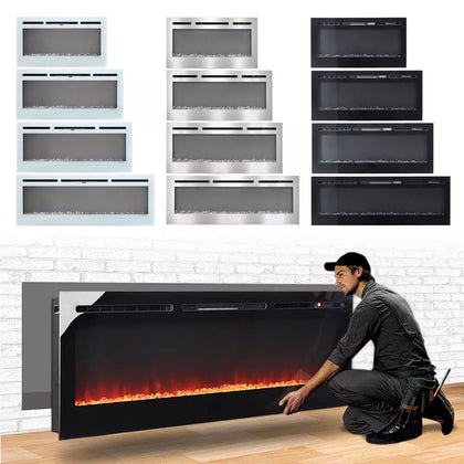 2023 Electric Wall Mounted LED Fireplace 12 Color Wall Inset Into Fire 40 50 60